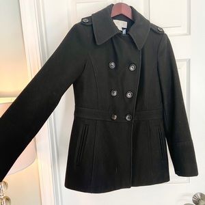 Michael Kors Black Wool Double Breasted Peacoat